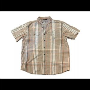 Carhartt Brown Tan Loose Fit Shirt Plaid Button Up Casual Large L Short Sleeve